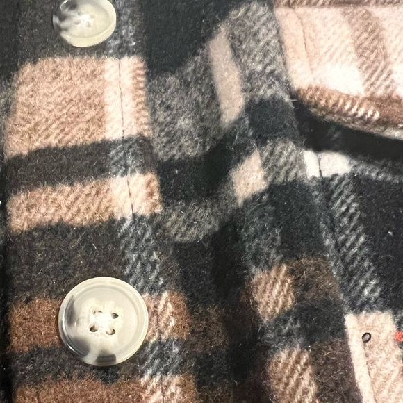 Stranger Things Plaid Shacket Womens Long Sleeve Junior Sized Brown and Black - Picture 5 of 6